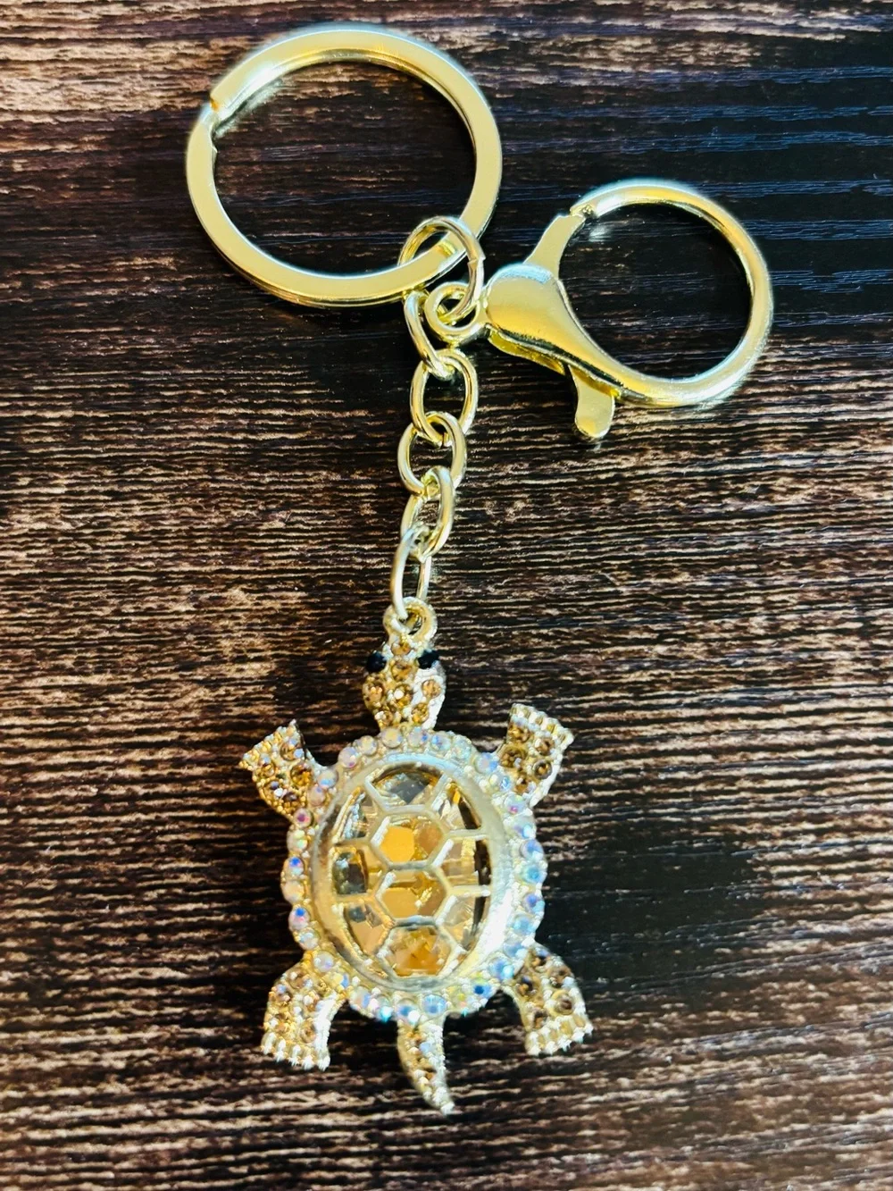 Gold Tone Rhinestone Crystal‎ Turtle Keychain